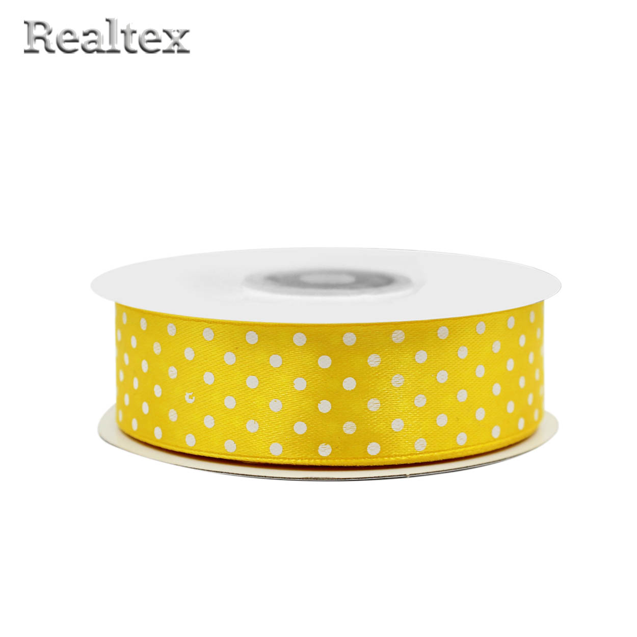 Лента атласная с рисунком  25мм  Реалтекс "Горох" цв.3019 жёлтый