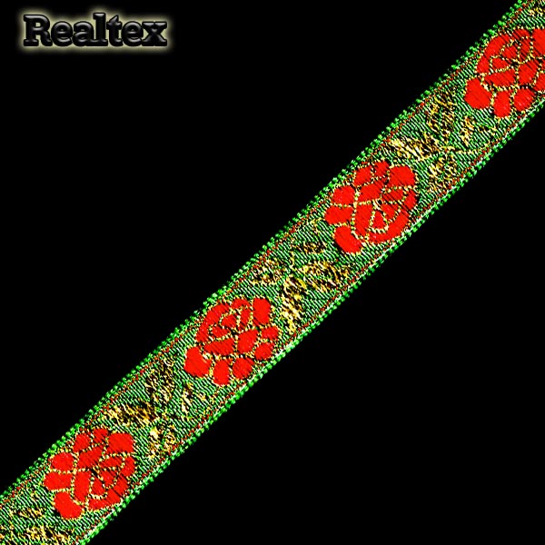 Тесьма жакардовая 18мм с1856г17 рис.9633"в" (10м) цв.зеленый/золото