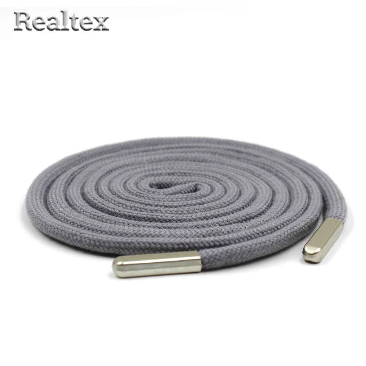 Шнур с наконечниками Realtex R- 8 круглый однотонный шир.6мм дл.140см (10шт) цв.серый