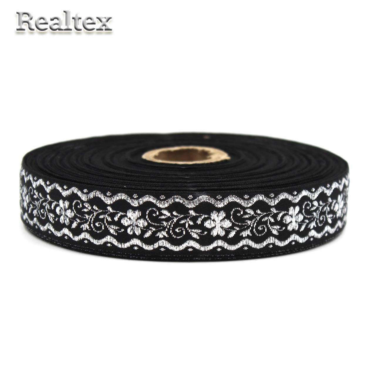 Тесьма жакардовая с1857г17 рис.9016"в" 24мм (25м) цв.черный/серебро