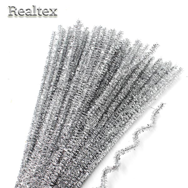 Проволока "Синель" Realtex с люрексом для творчества N d-6мм 30см (100шт) цв.В-007 серебро