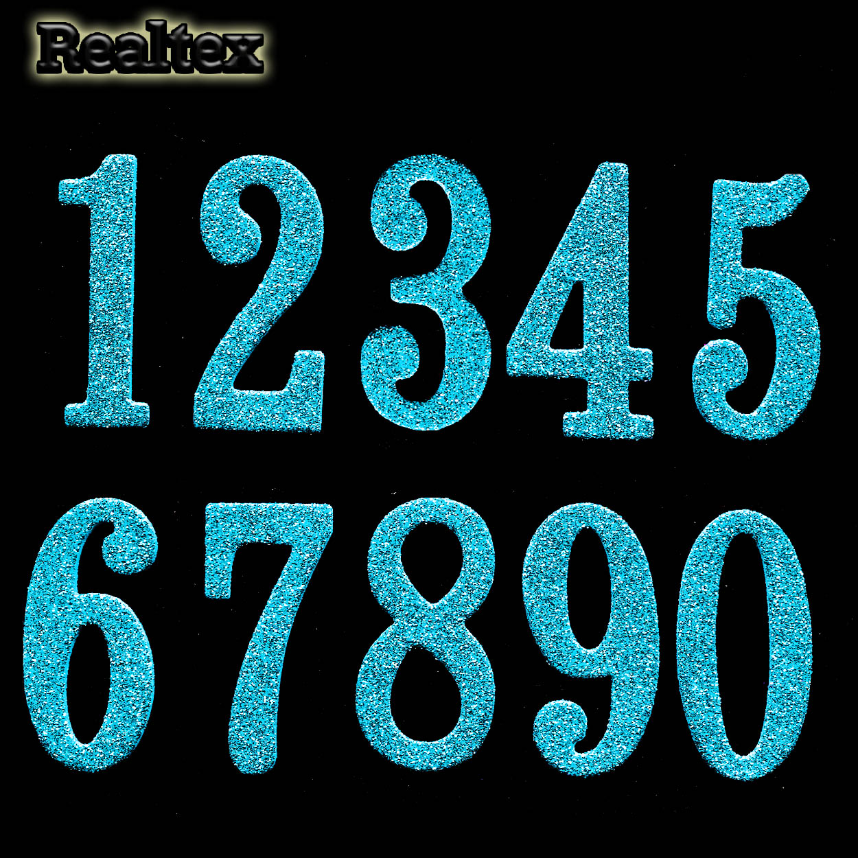 Набор "Цифры" (0-9) из глиттерного фоамирана 55*28мм (10 шт) цв.бирюза