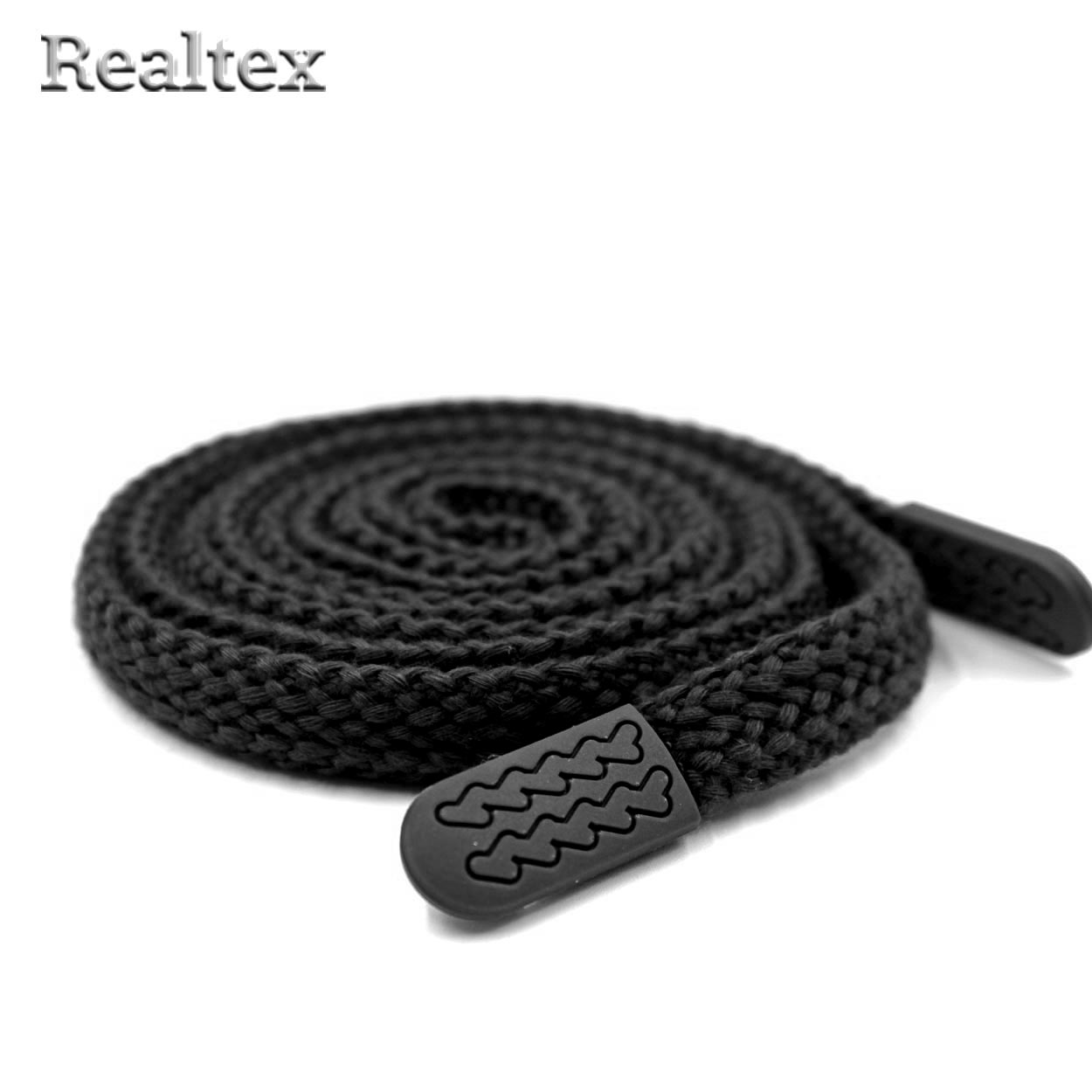 Шнур с наконечниками Realtex R- 4 плоский однотонный шир.12мм 140см (10шт) цв.черный