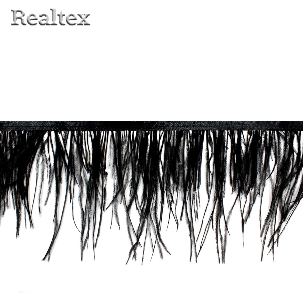 Перья на ленте Realtex Страус шир.15см цв.черный