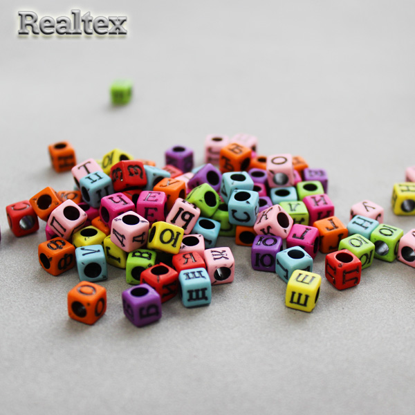 Бусины пластик Реалтекс Русский алфавит 6*6мм (500гр) цв.mix
