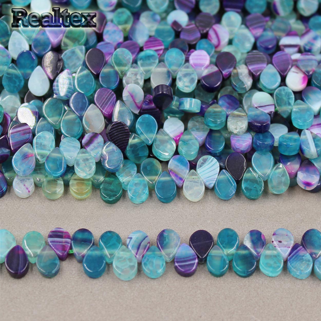 Бусины Реалтекс из натурального камня Агат капля 3*5*8мм дл.39см (105шт) цв.бирюзовый mix