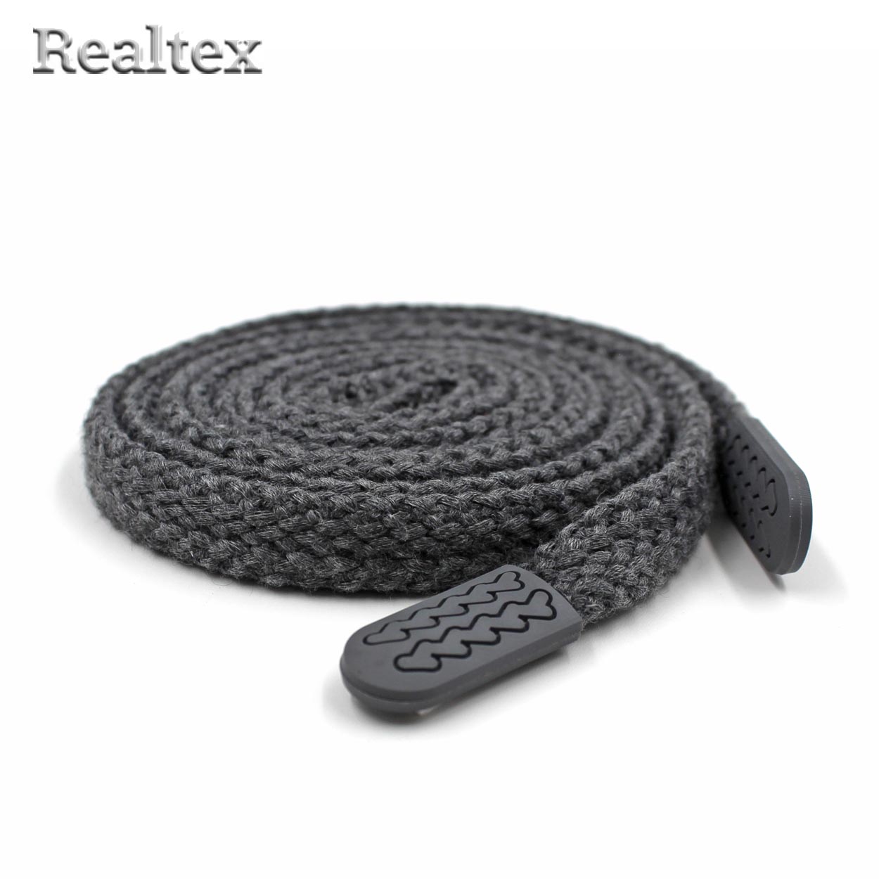 Шнур с наконечниками Realtex R- 4 плоский однотонный шир.12мм 140см (10шт) цв.темно-серый