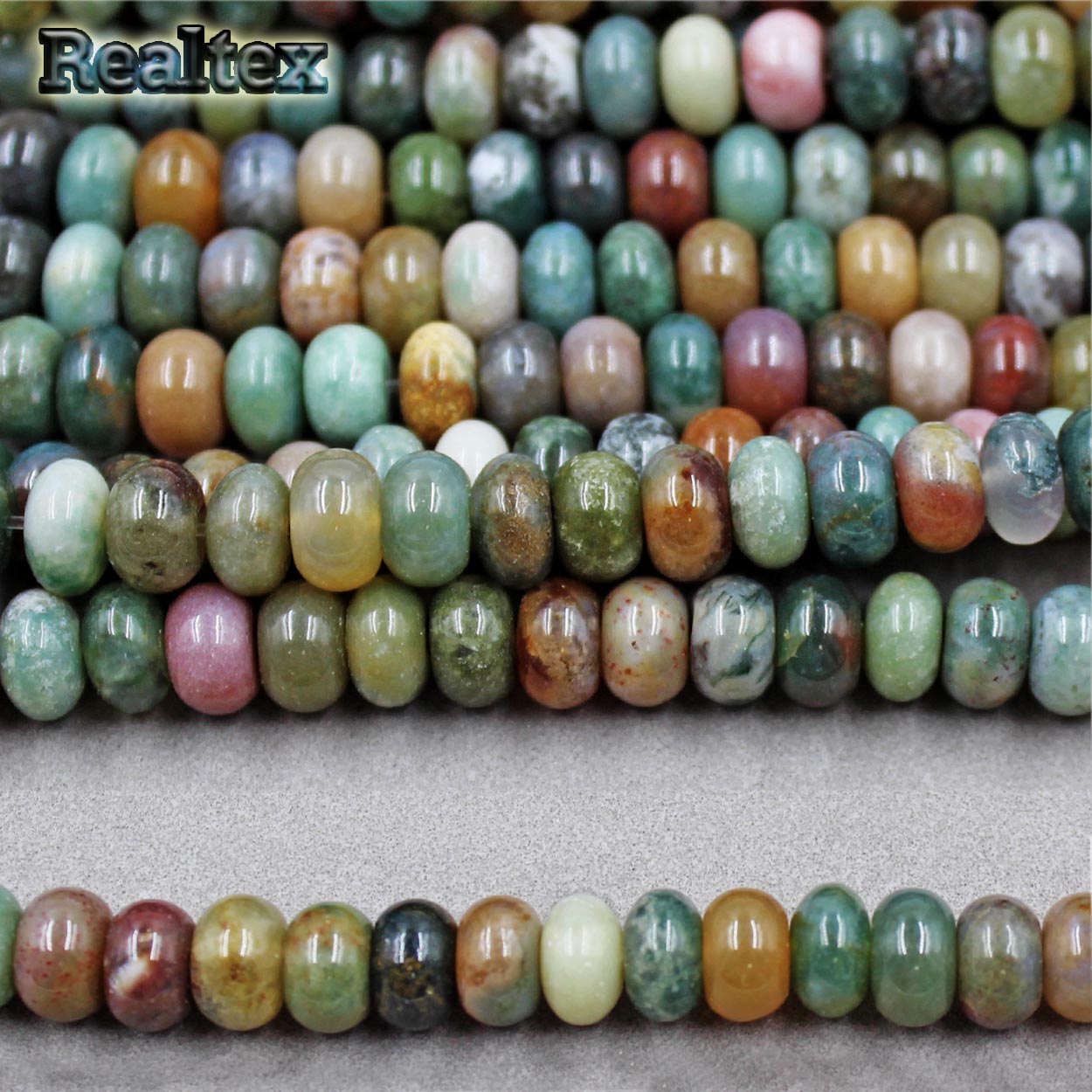 Бусины Реалтекс из натурального камня Радонит рондель 5*8мм дл.38см (72шт) цв.зеленый mix