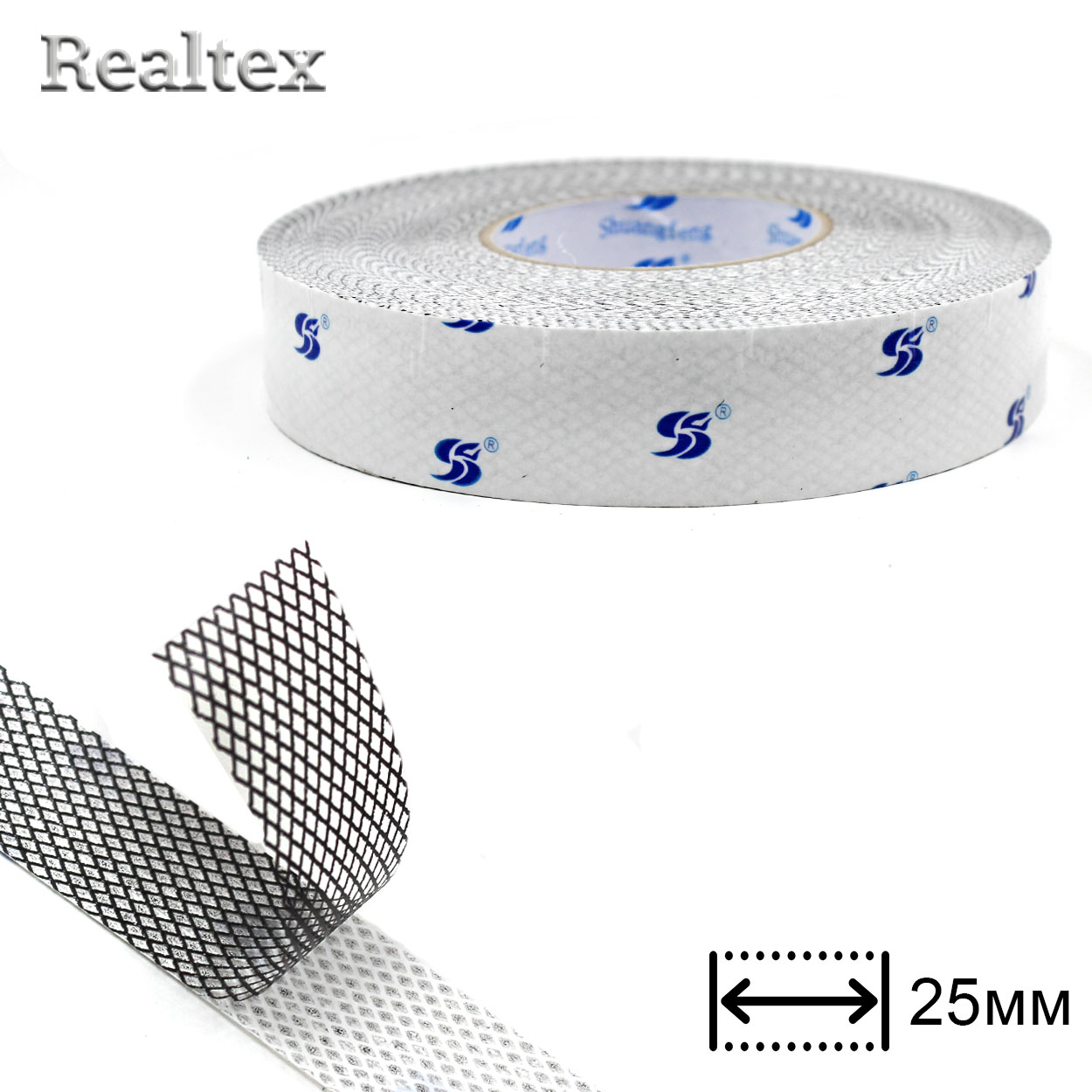 Сетка клеевая на бумаге  25мм Realtex (45,7м) цв.черный