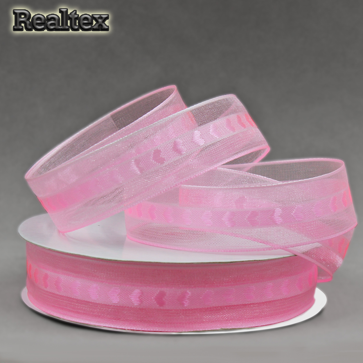 Лента капроновая 25мм Realtex 0408-0015 "сердечки" цв.3032 розовый
