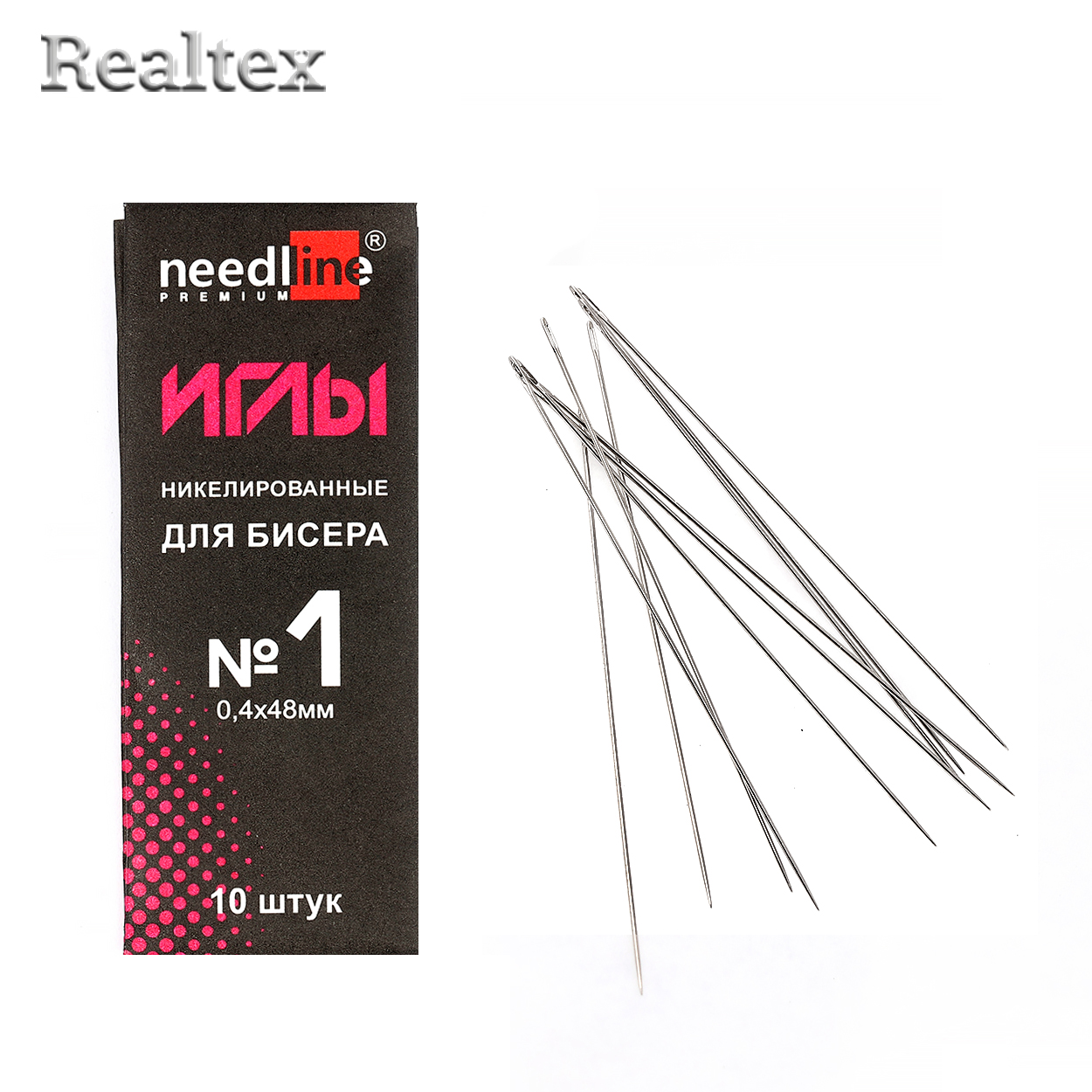 Набор игл швейных бисерных ИЗ-200153 никелированных №1 (0,4*48мм) (10 игл) 