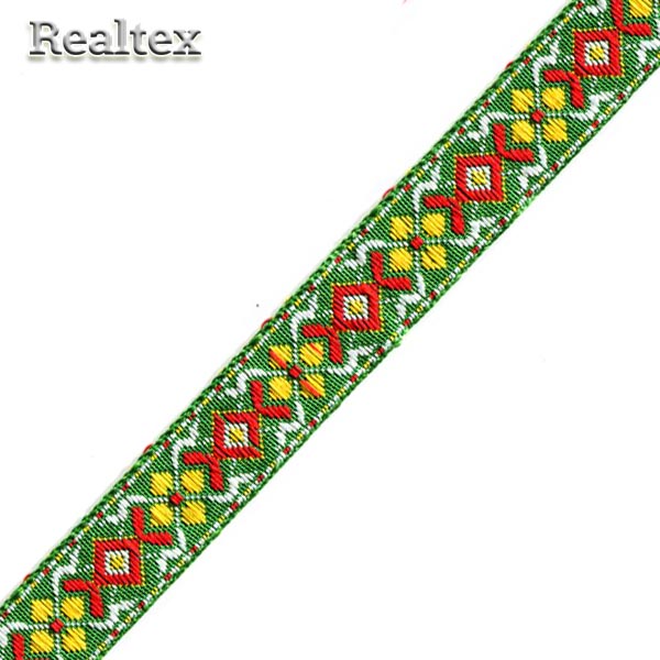 Тесьма жакардовая 18мм с1851г17 рис.9537 (10м) цв.зеленый/желтый/красный