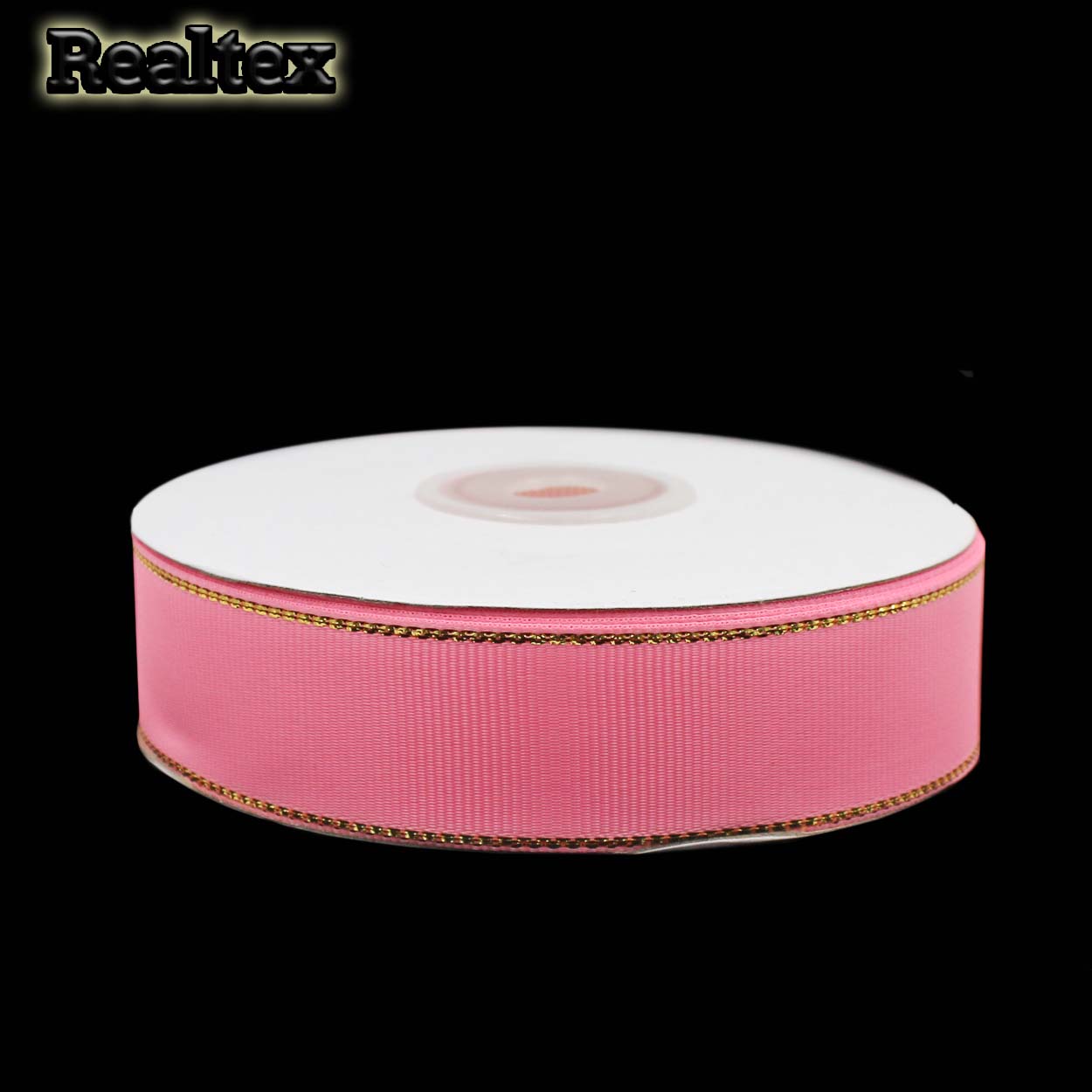 Лента репсовая 25мм RS (22.8м) цв.038 ярко-розовый/золото
