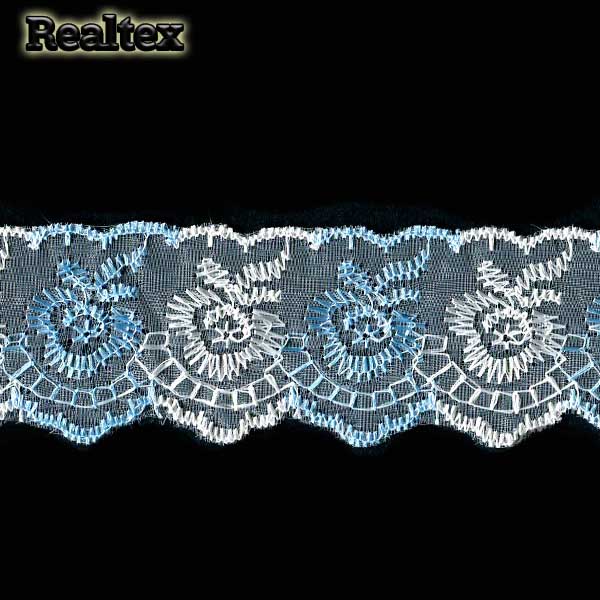 Кружево органза 40мм "Розочки" mix цв.белый/голубой