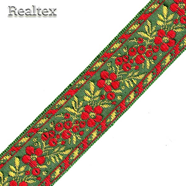 Тесьма жакардовая 32мм с1853г17 рис.9448 (50м) цв.зеленый/красный 