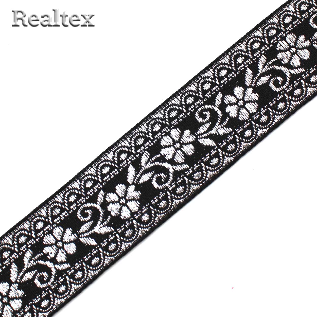 Тесьма жакардовая 32мм с3104г17 рис.9842 "в" (25м) цв.черный/серебро