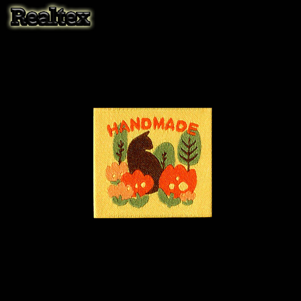 Бирка пришивная ткань Realtex №65 "HandMade" (25шт) цв.темно-желтый