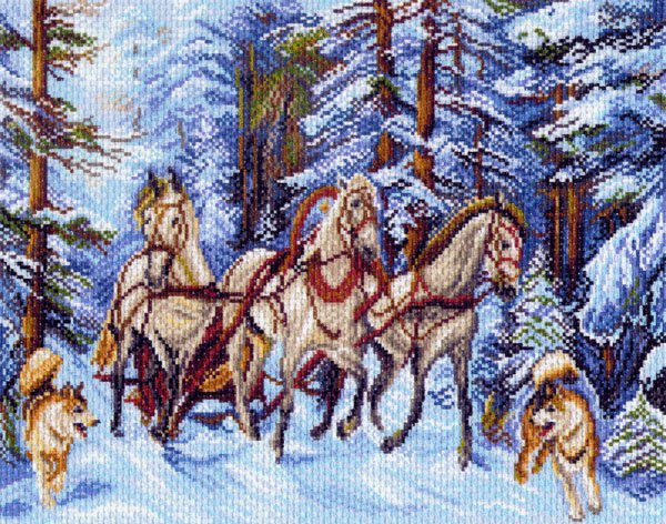 Рисунок на канве МП №1503 "Мчится тройка" 37х49см