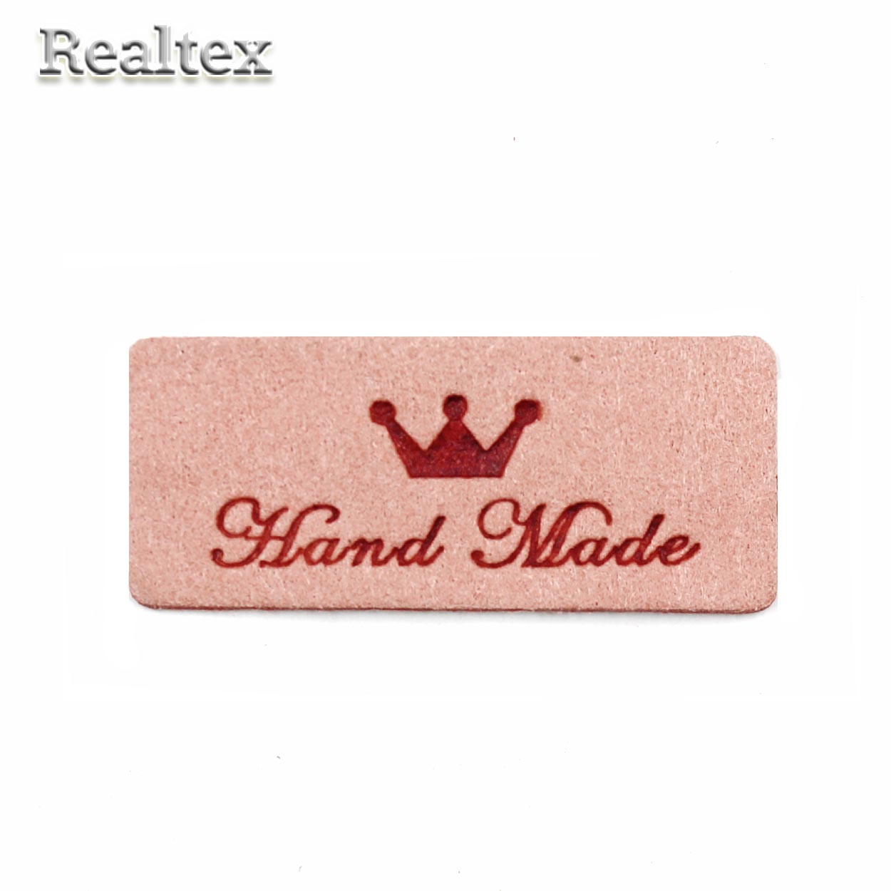 Бирка пришивная замша Realtex №03 "HandMade" цв.пудровый