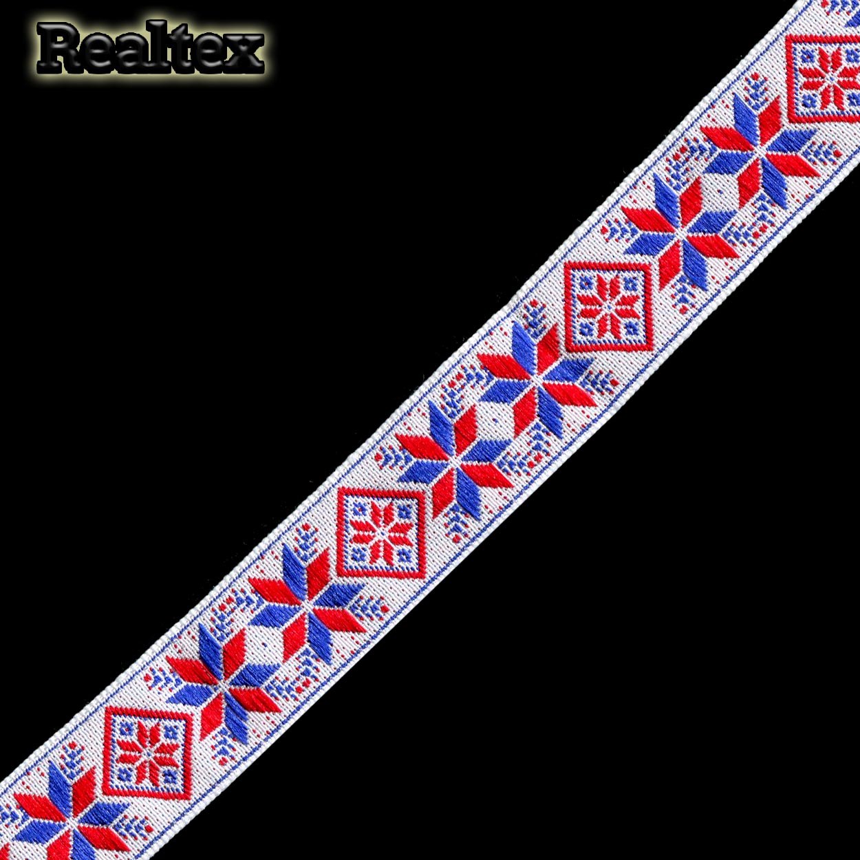 Тесьма жакардовая 24мм с1852г17 рис.9654 (25м) цв.белый/красный/синий