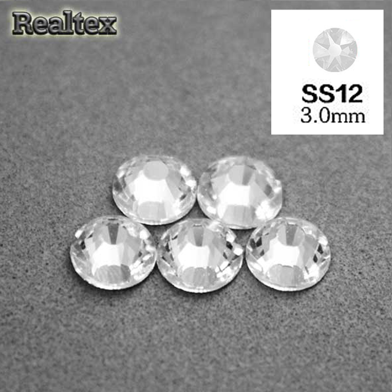 Стразы термоклеевые Реалтекс 12-SS (аналог страз Чехия) цв.Crystal 