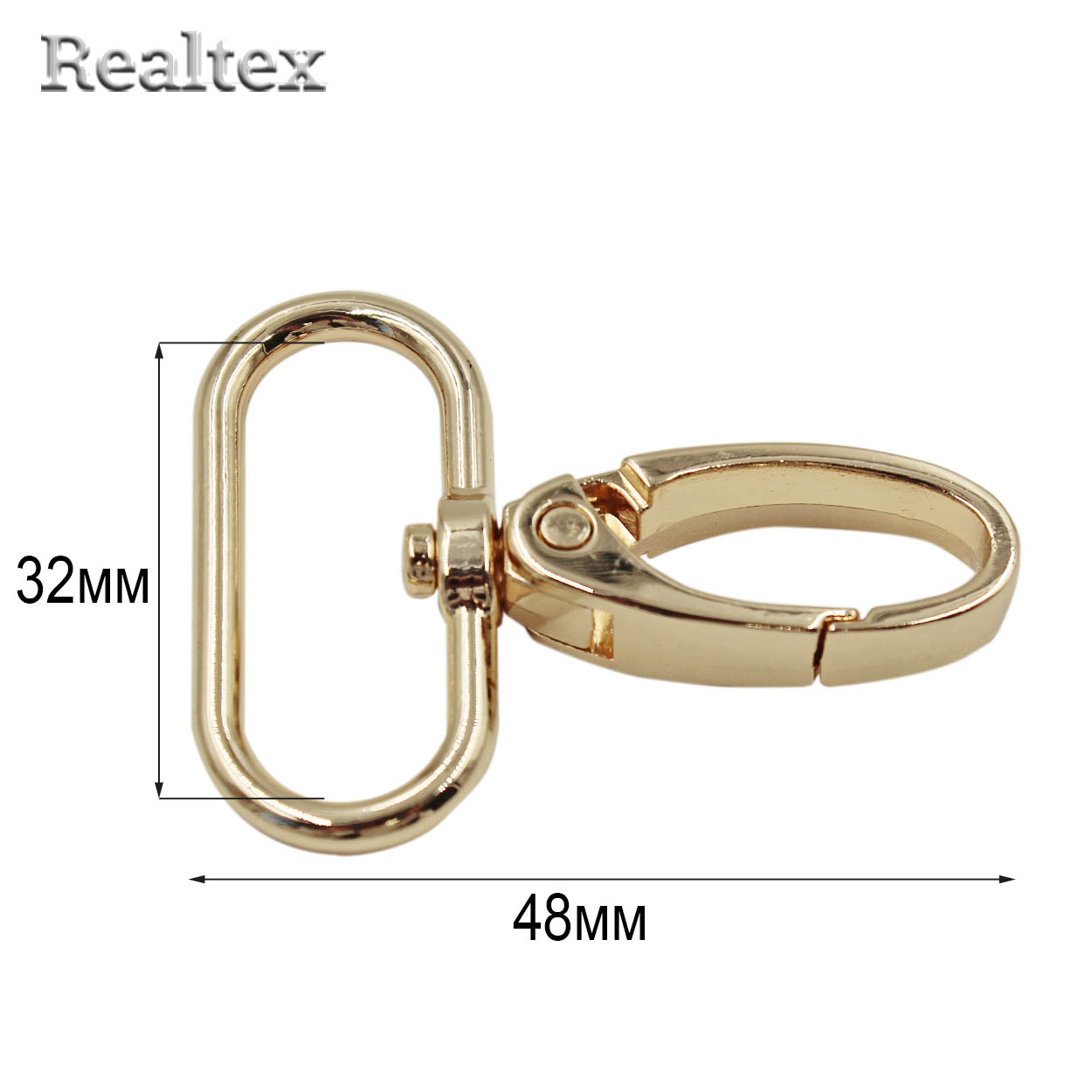 Карабин Realtex 32мм (10шт) цв.полированное золото