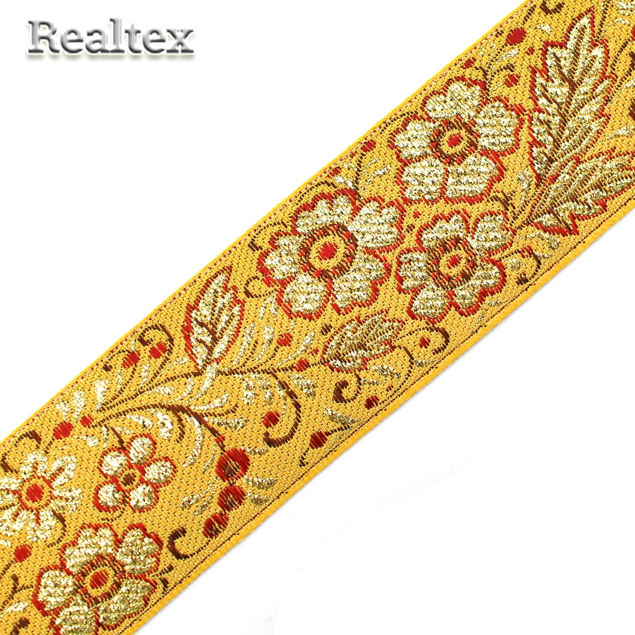 Тесьма жакардовая 50мм с3347г17 рис.9560 "в" (25м) цв.желтый/золото