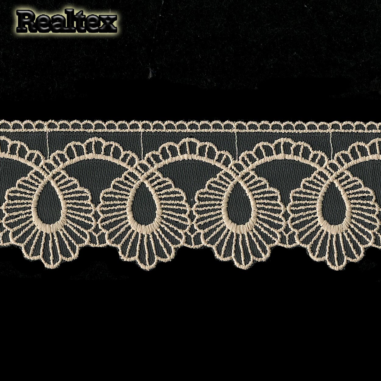 Кружево Realtex на сетке  75мм 8BE1056 матовая нить цв.капучино