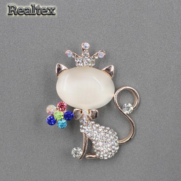 Брошь ювелирная Реалтекс R-095 "Кот с короной" цв.золото 