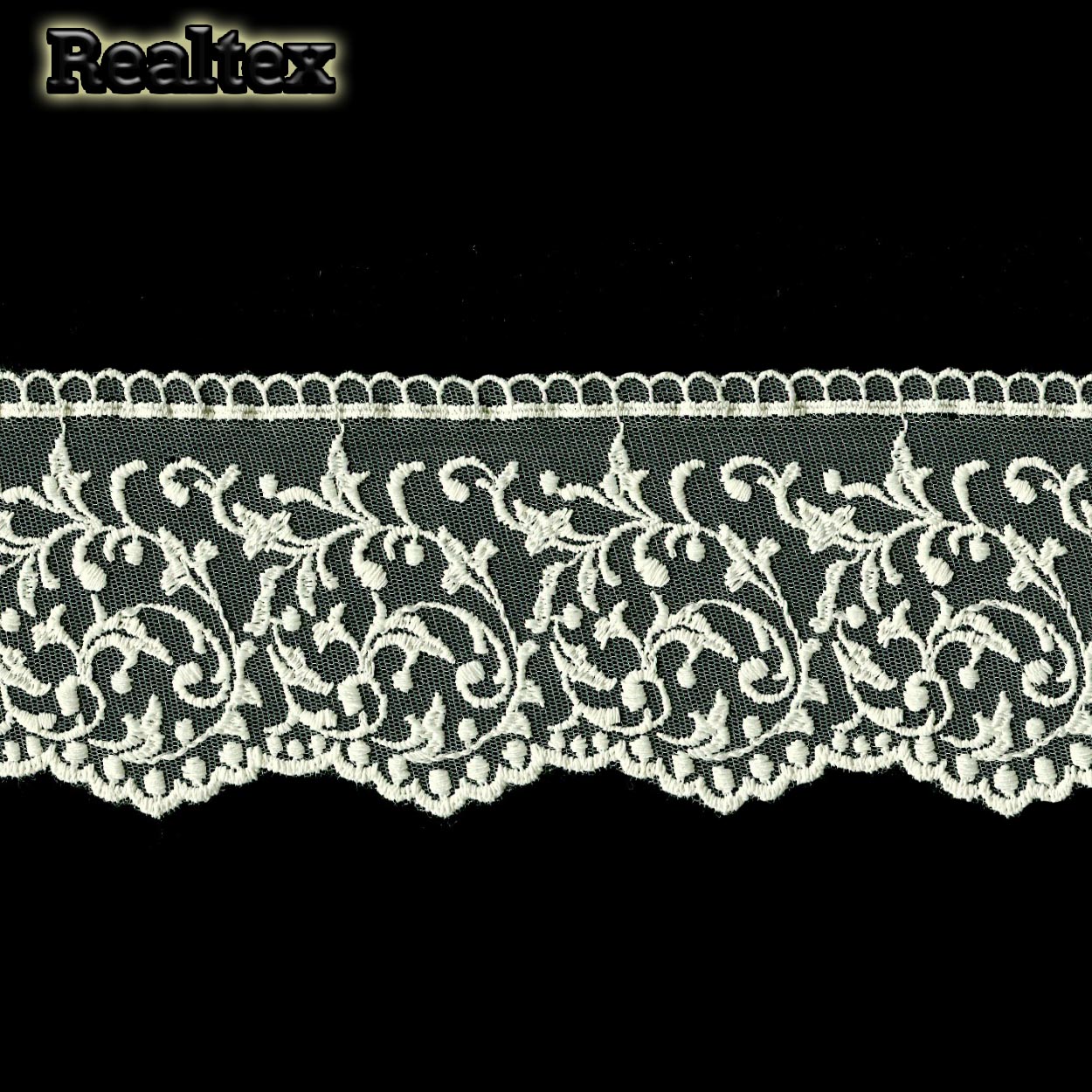 Кружево Реалтекс на сетке  75мм 8BE1077 матовая нить цв.молочный