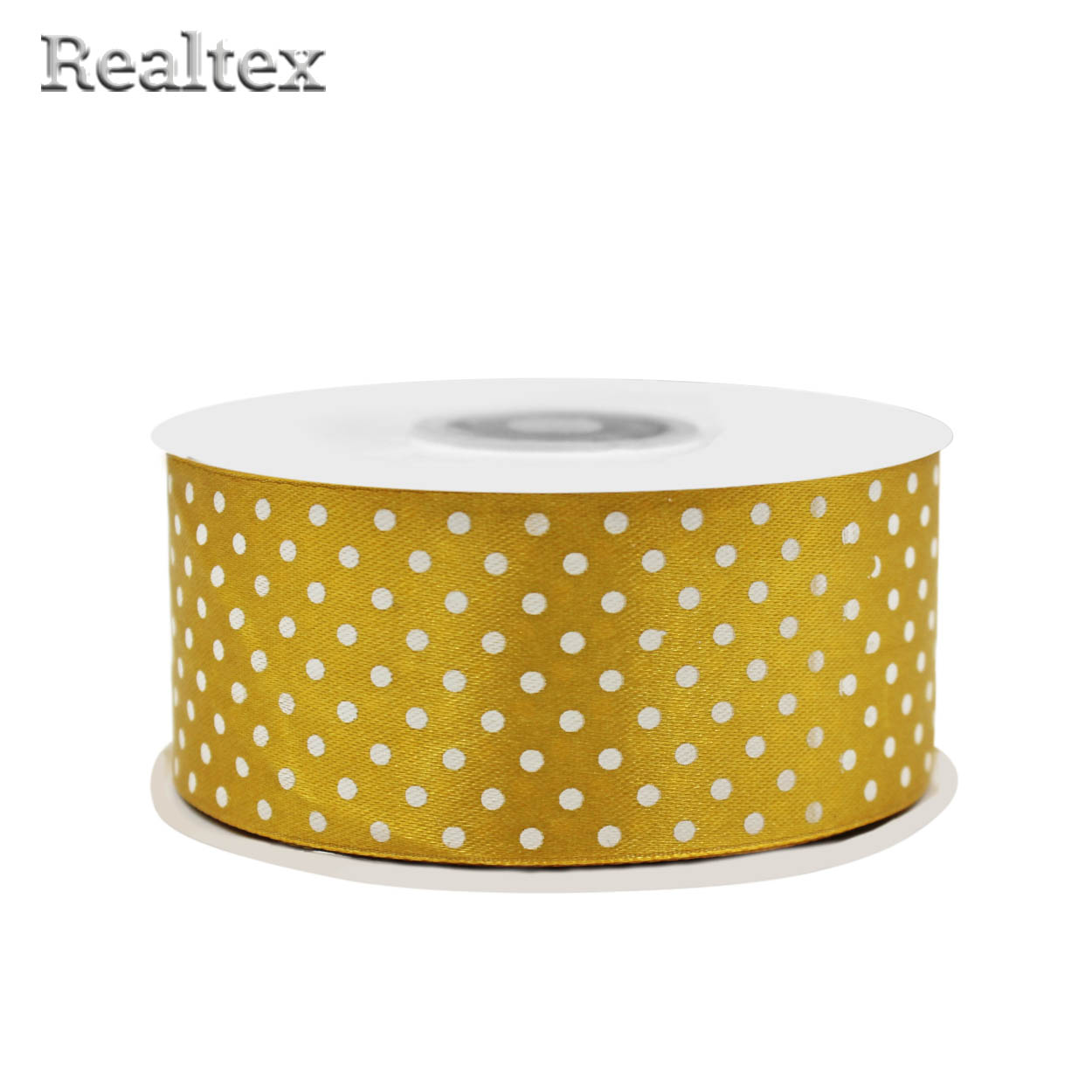 Лента атласная с рисунком  40мм  Realtex "Горох" цв.0137 золотистый