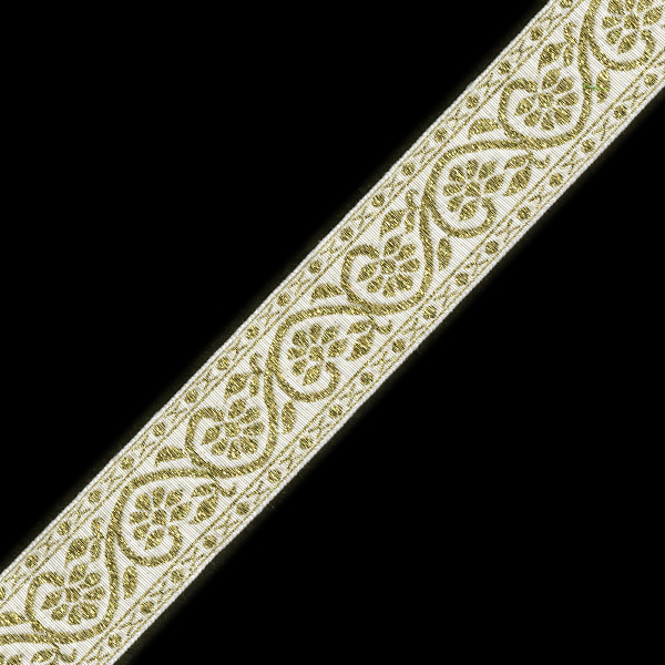 Тесьма жакардовая 32мм с3104г17 рис.9819 "в" (25м) цв.белый/золото