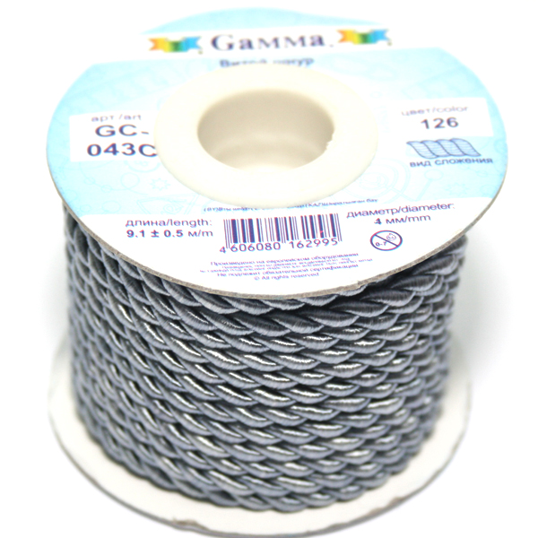 Шнур витой GC-043C 4мм "Гамма" цв.126 серый