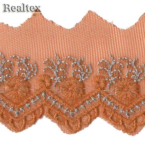 Кружево на сетке  60мм RY-1 цв.оранжевый 