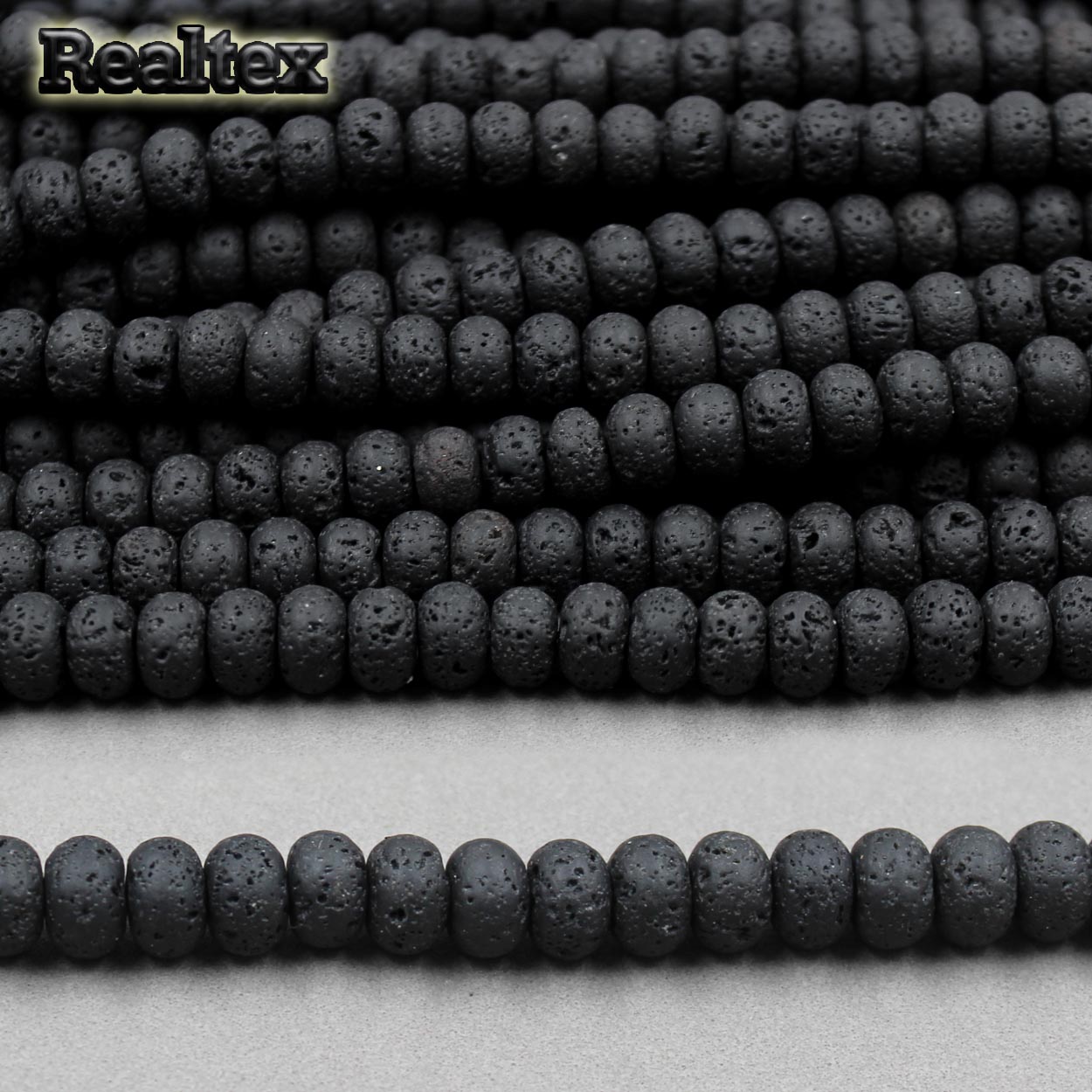 Бусины Реалтекс из натурального камня Лава рондель 5*8мм дл.38см (68шт) цв.черный