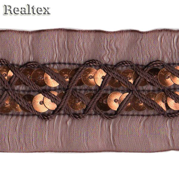 Тесьма с пайетками RY-411 35мм цв.коричневый