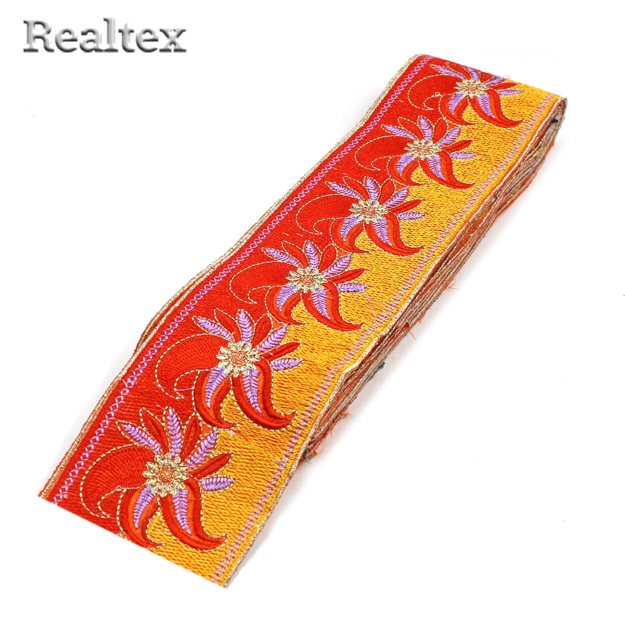 Тесьма термоклеевая 52215 80мм цв.оранжев/желтый