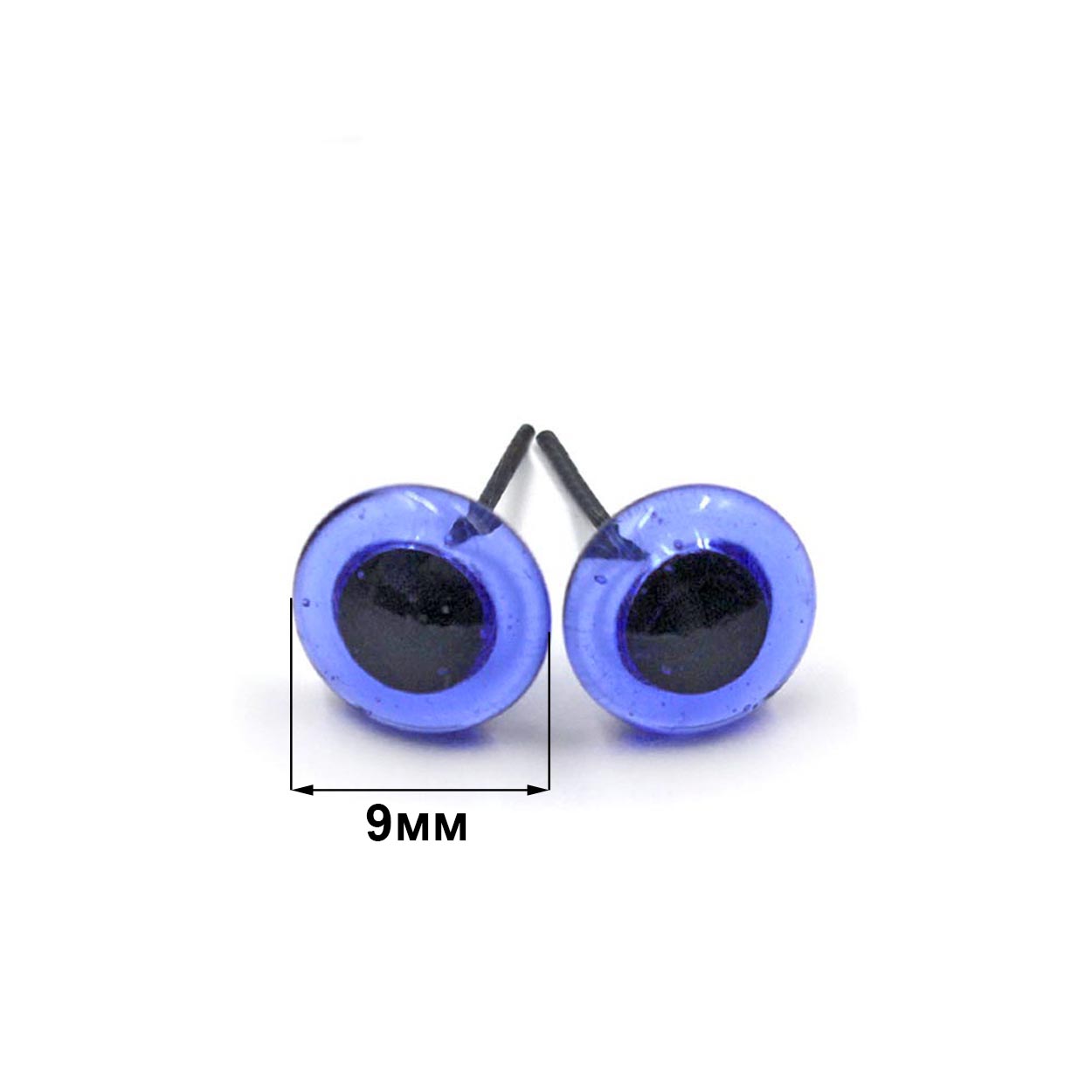 Глазки Реалтекс стеклянные на метал.ножке R301  9мм (50шт) цв.голубой