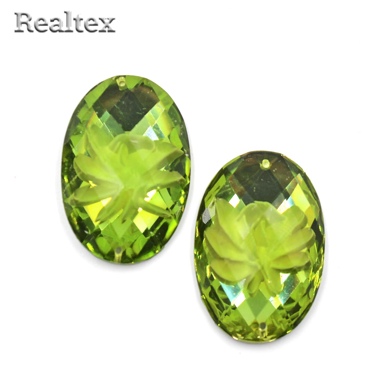 Стразы пластиковые пришивные AB-4 большие цв.салатовый 