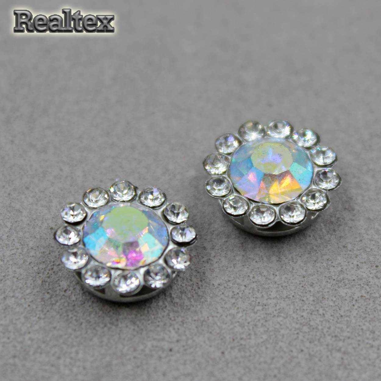 Стразы пришивные стекло в оправе Realtex "цветок" 12мм цв.24 AB/Crystal