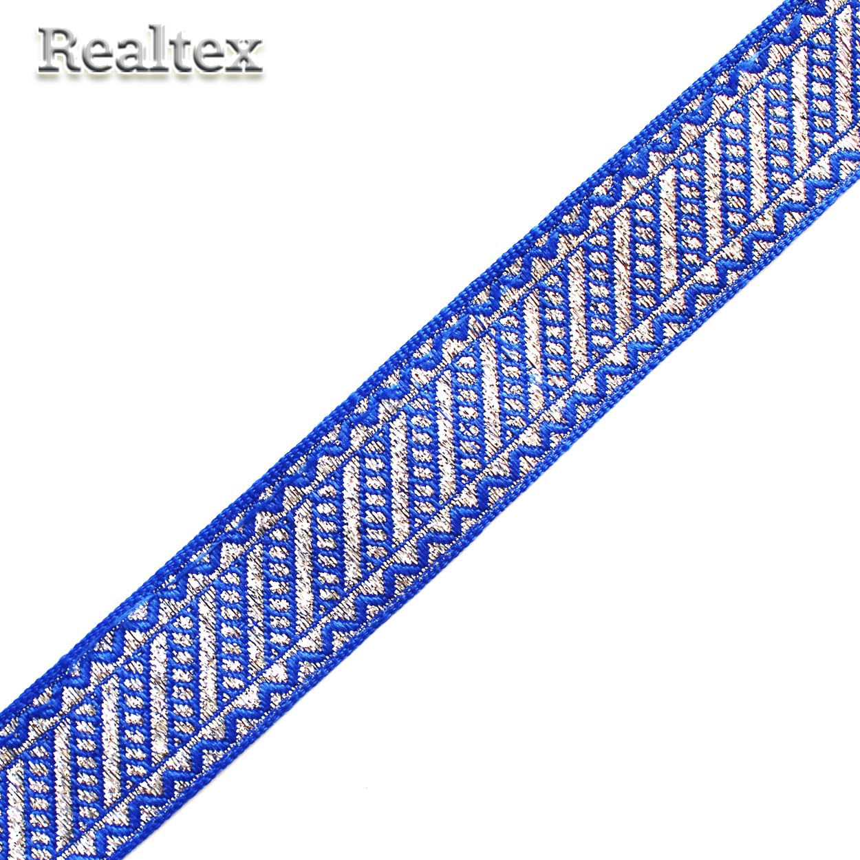 Тесьма жакардовая 24мм с1857г17 рис.9809"в" (10м) цв.синий/серебро