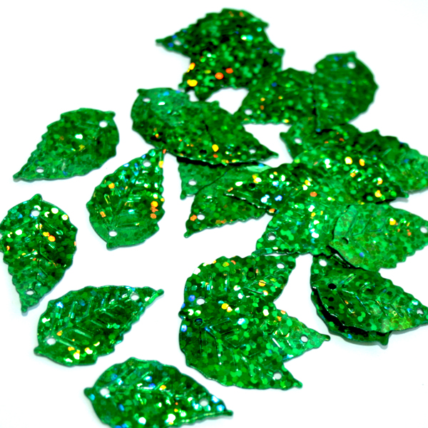 Пайетки "Астра" (10гр) "листочки" 13*25мм цв.50104 зеленый голограмма