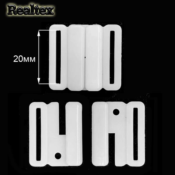 Застежка для купальника пластиковая Realtex 20мм (100шт) цв.белый