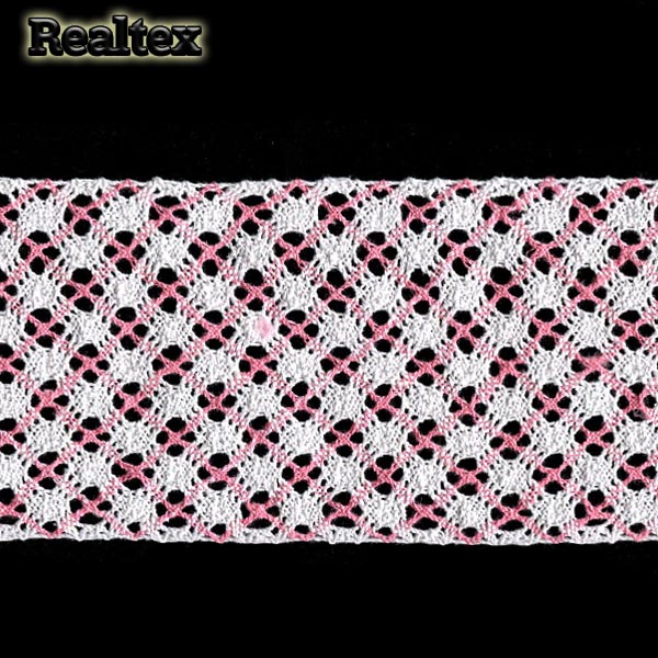 Кружево вязаное 100мм 100.01.151 (25м) цв.белый/коралл