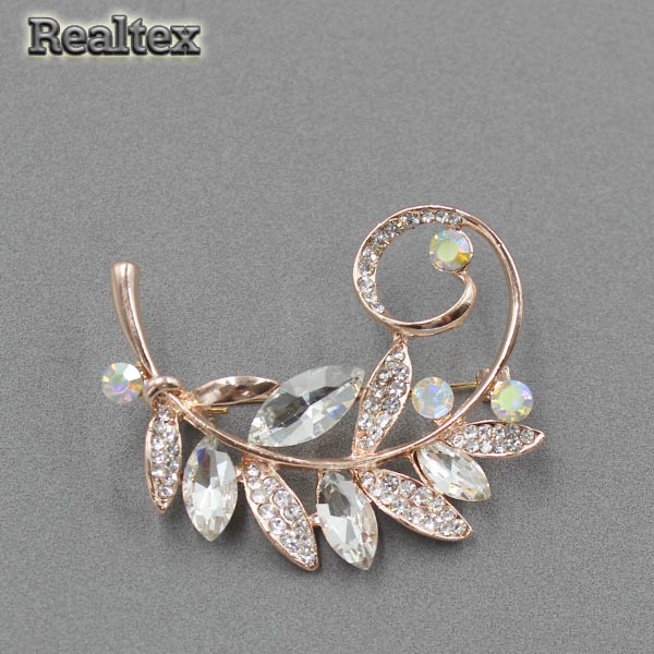 Брошь ювелирная Реалтекс R-097 "Веточка пальмы" цв.золото 