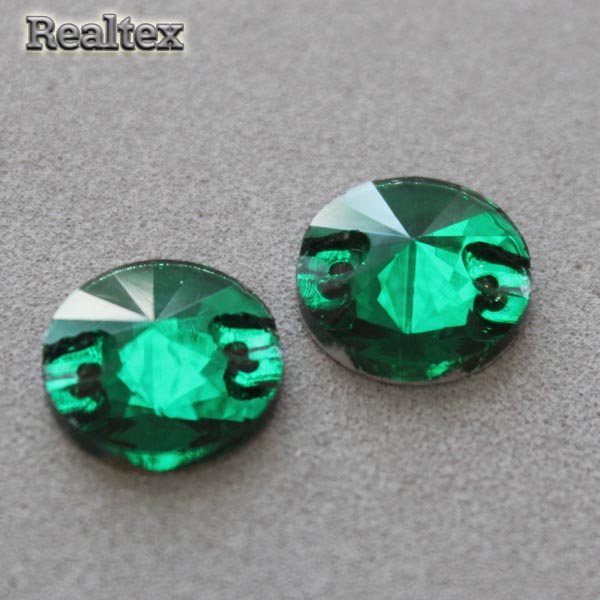 Стразы пришивные стекло круг 12мм Реалтекс цв.05 Dark Green 