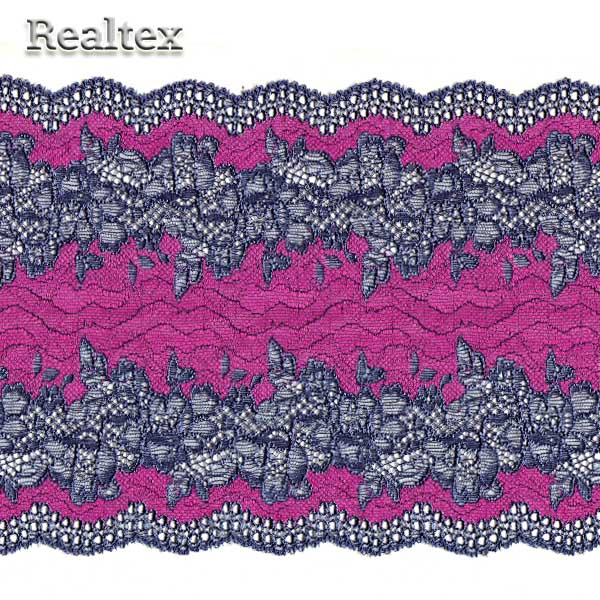 Кружево стрейч 160мм E113 0352800 цв.синий/яр.розовый