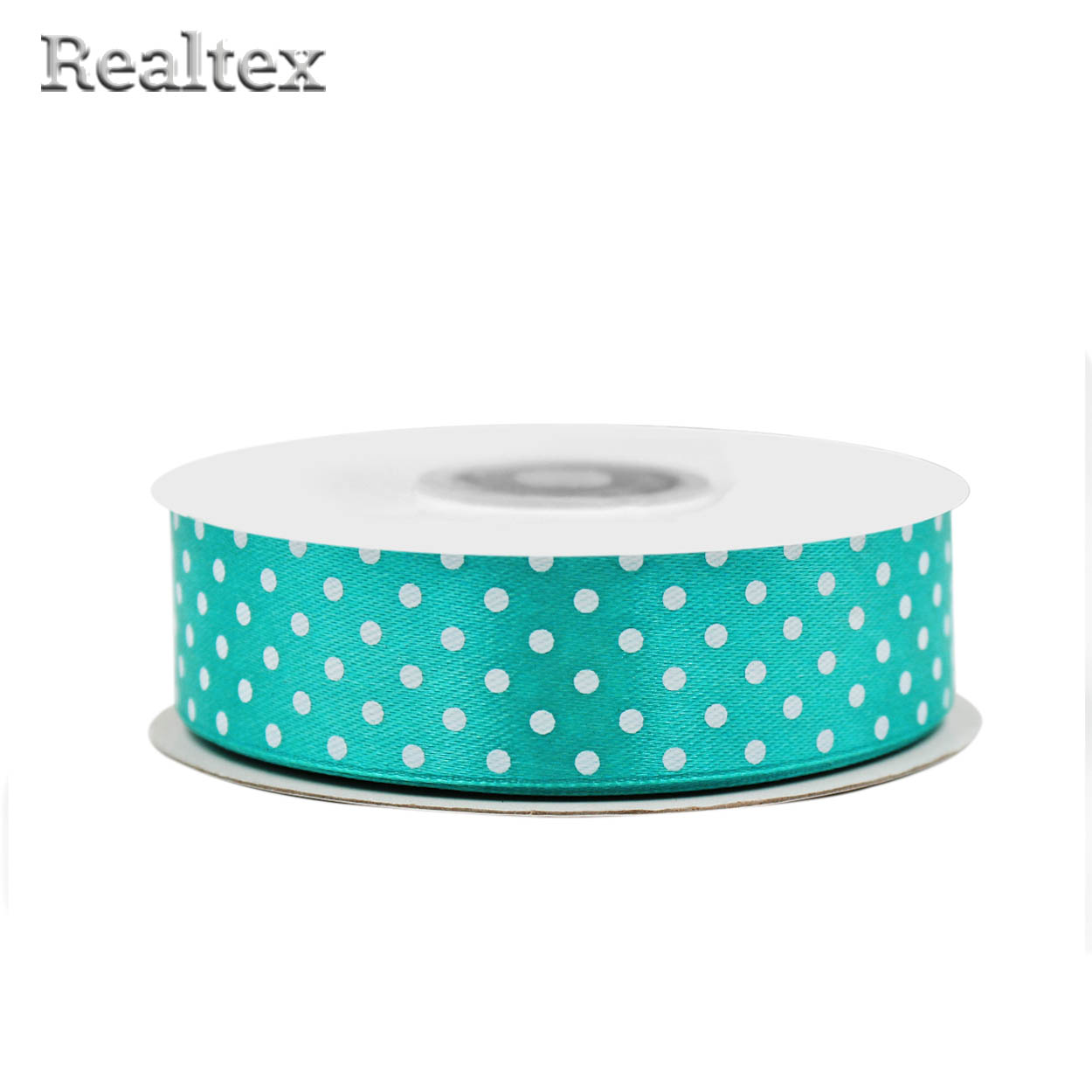 Лента атласная с рисунком  25мм  Realtex "Горох" цв.3111 бирюза
