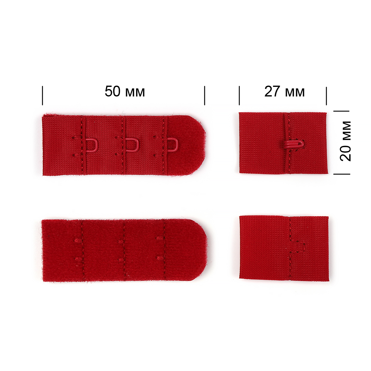 Застежка-крючки TBY 3х1 1,9см (10шт) цв.S059 т.красный