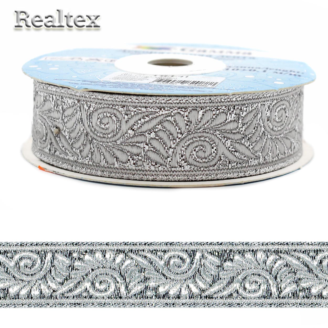 Тесьма жакардовая TRJ-41 22мм (10м) цв.серебро 